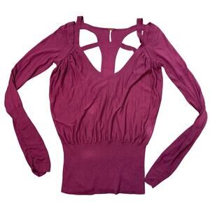 Free People Strappy Cutout Back Long Sleeve Ribbed Knit Top Sz L Boho Balletcore